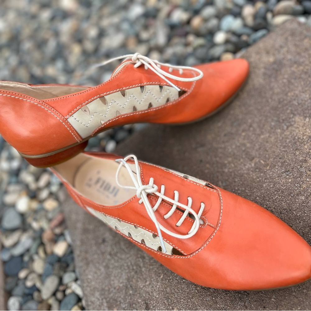 Orange and Tan Flats with Classic Design
